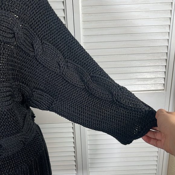 Bebe,Women's Cable-Knit Sweater color:Black, with lurex, size:M. Batwing sleeves - Picture 5 of 9